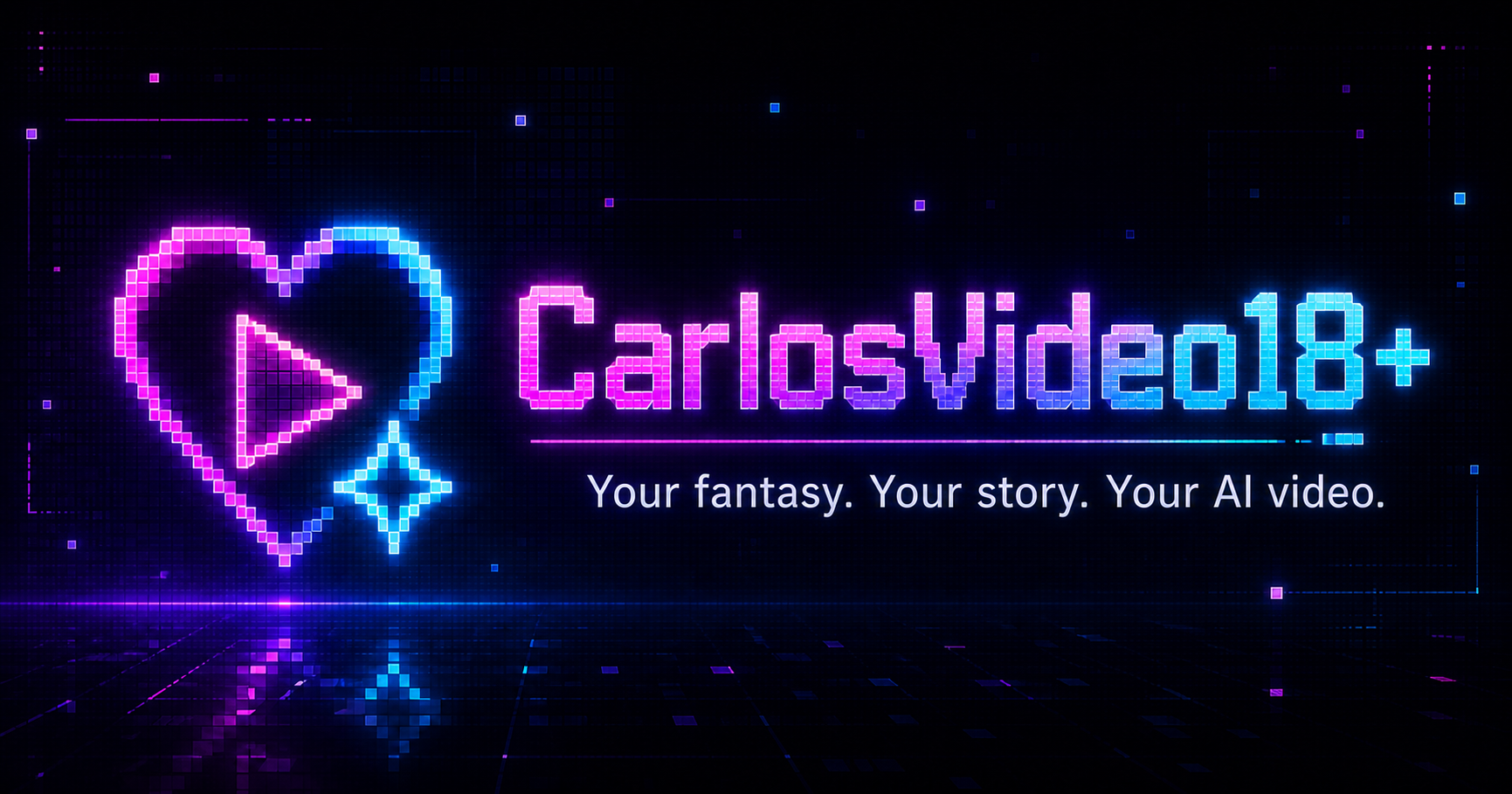 CarlosVideo18+ neon play-heart brand artwork